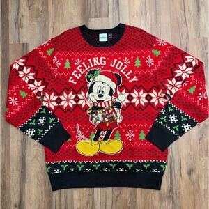 Disney Mickey Mouse Light-Up Ugly Christmas‎ Sweater Red Large NWOT